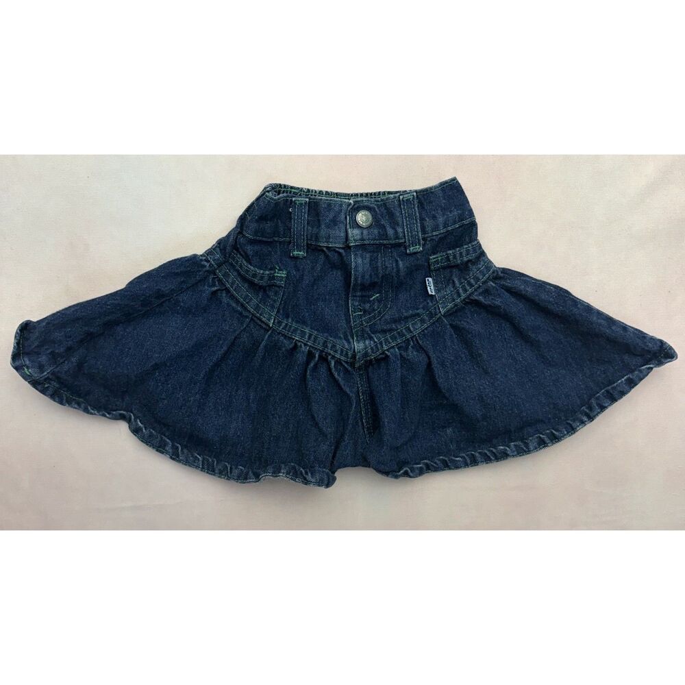 Levi's Girls 2T Dark Wash Denim Pleated Skirt Green Contrast Stitching